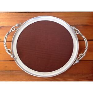 Vtg Beauty Bonded Formica Mid Century Large Faux Wood Metal Cocktail Tray 18"